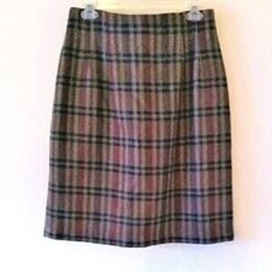 Adolfo Brown Multi Plaid Wool Straight Knee Length Skirt - Size 12